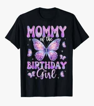 Mommy of the Birthday Girl Butterfly Matching Family Party T-Shirt | Medium